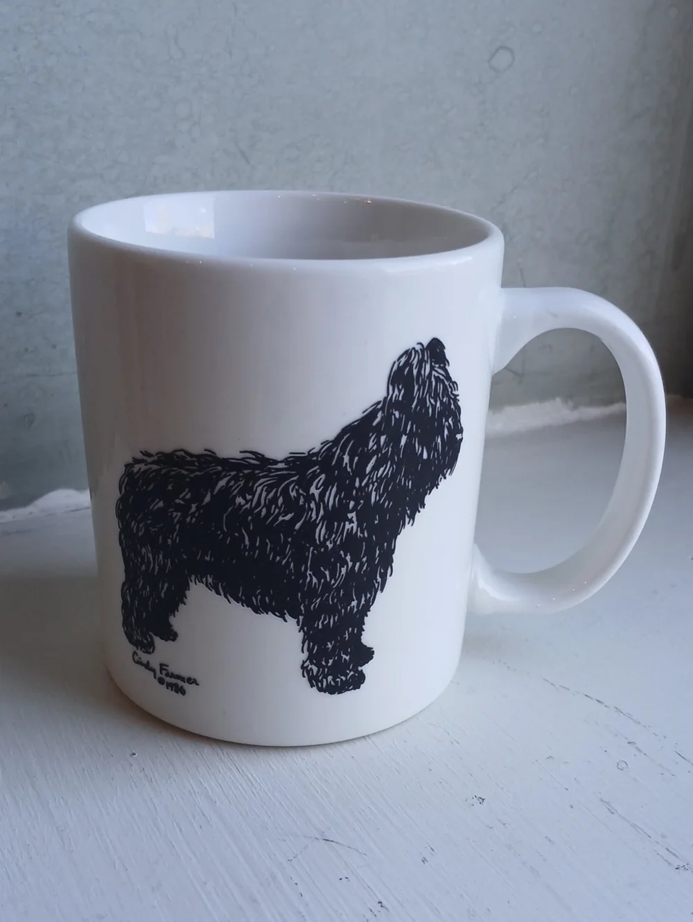 Vintage Briard Mug singed Cindy Farmer 1986